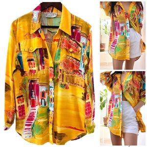 Vintage Saint Germain Paris Oversized Button Up Top Wearable Art